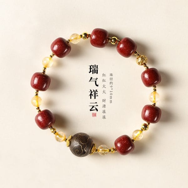 Ancient Craftsmanship & ICH Herbal Beads Bracelet with Yellow Citrine & Silver Filigree Cloud-Patterned Luck-Boosting Beads - Image 5