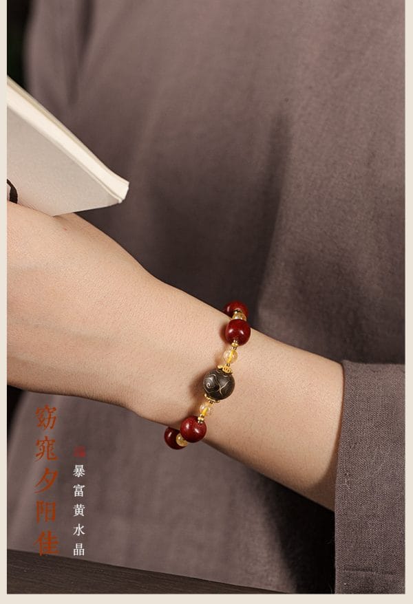 Ancient Craftsmanship & ICH Herbal Beads Bracelet with Yellow Citrine & Silver Filigree Cloud-Patterned Luck-Boosting Beads - Image 6