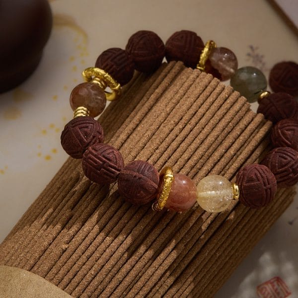 Ancient Craft Herbal Scented Bead Bracelet with Gold Rutile Quartz, Paired with Sterling Silver (925) Hook Earrings​ - Image 4