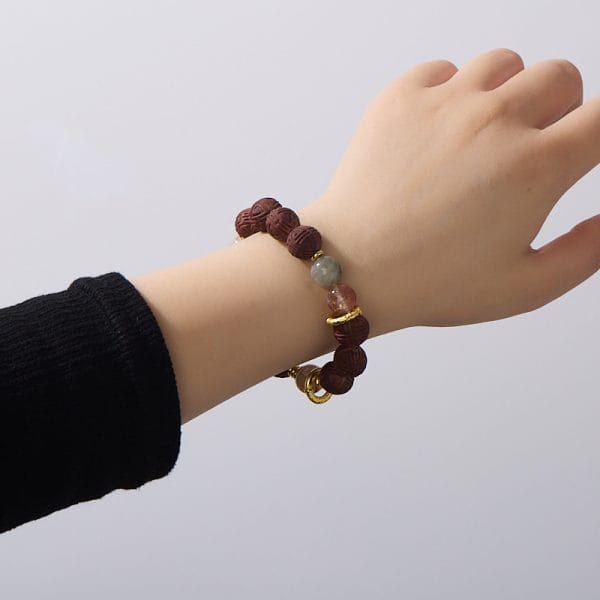 Ancient Craft Herbal Scented Bead Bracelet with Gold Rutile Quartz, Paired with Sterling Silver (925) Hook Earrings​ - Image 3