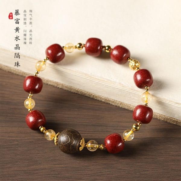 Ancient Craftsmanship & ICH Herbal Beads Bracelet with Yellow Citrine & Silver Filigree Cloud-Patterned Luck-Boosting Beads - Image 4