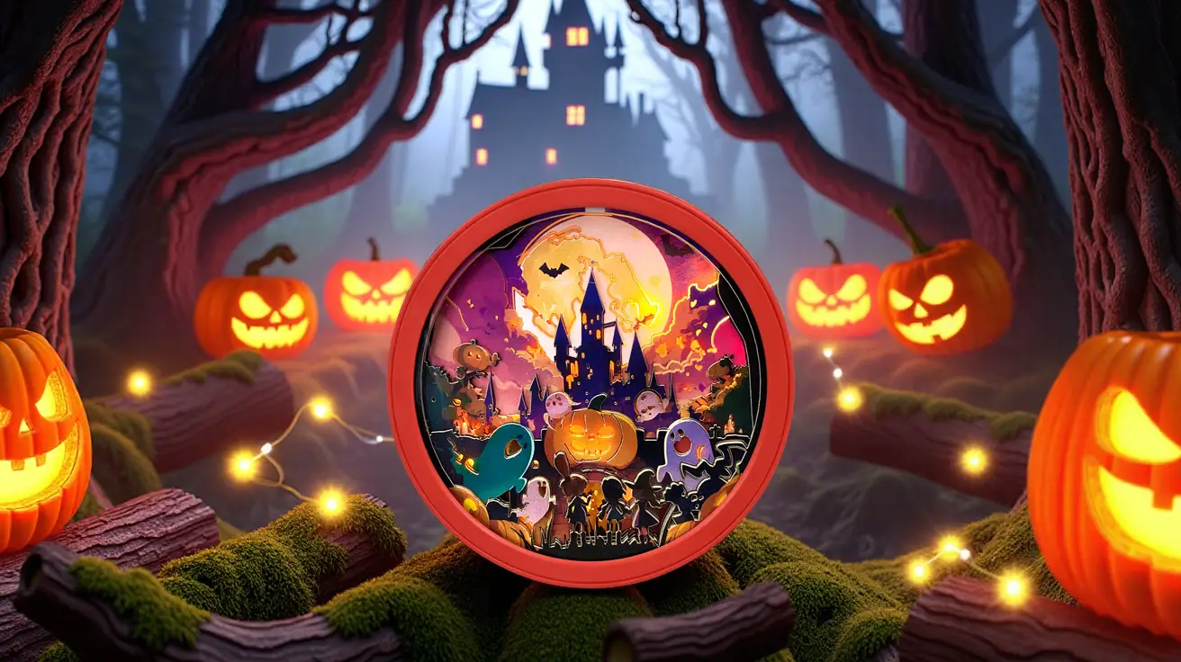 Handcrafted with intricate paper-cut techniques, this Halloween-themed magnet features playful ghosts and pumpkins. Perfect for transforming your fridge into a whimsical haunted house!
