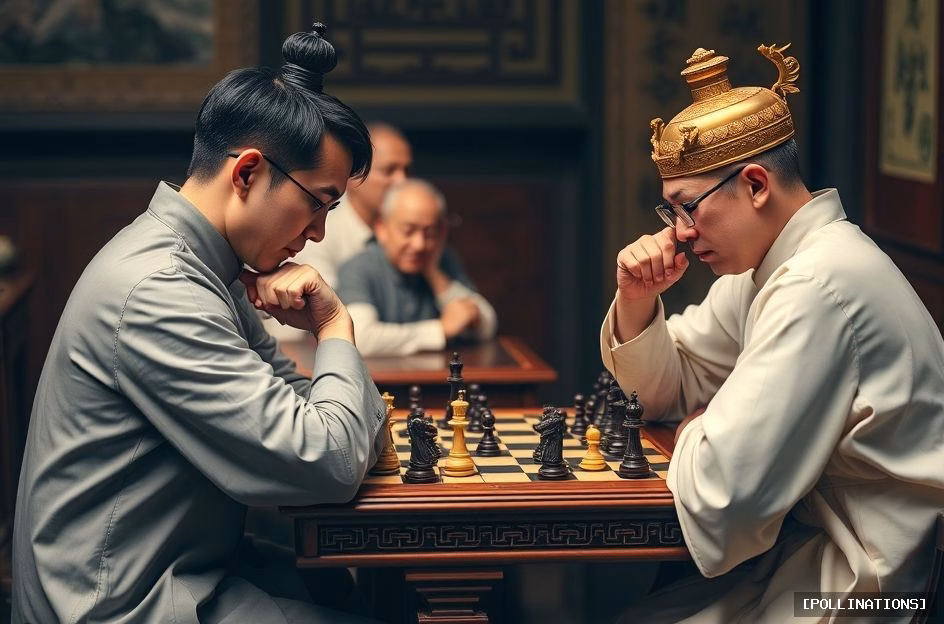 Chinese chess board with traditional pieces