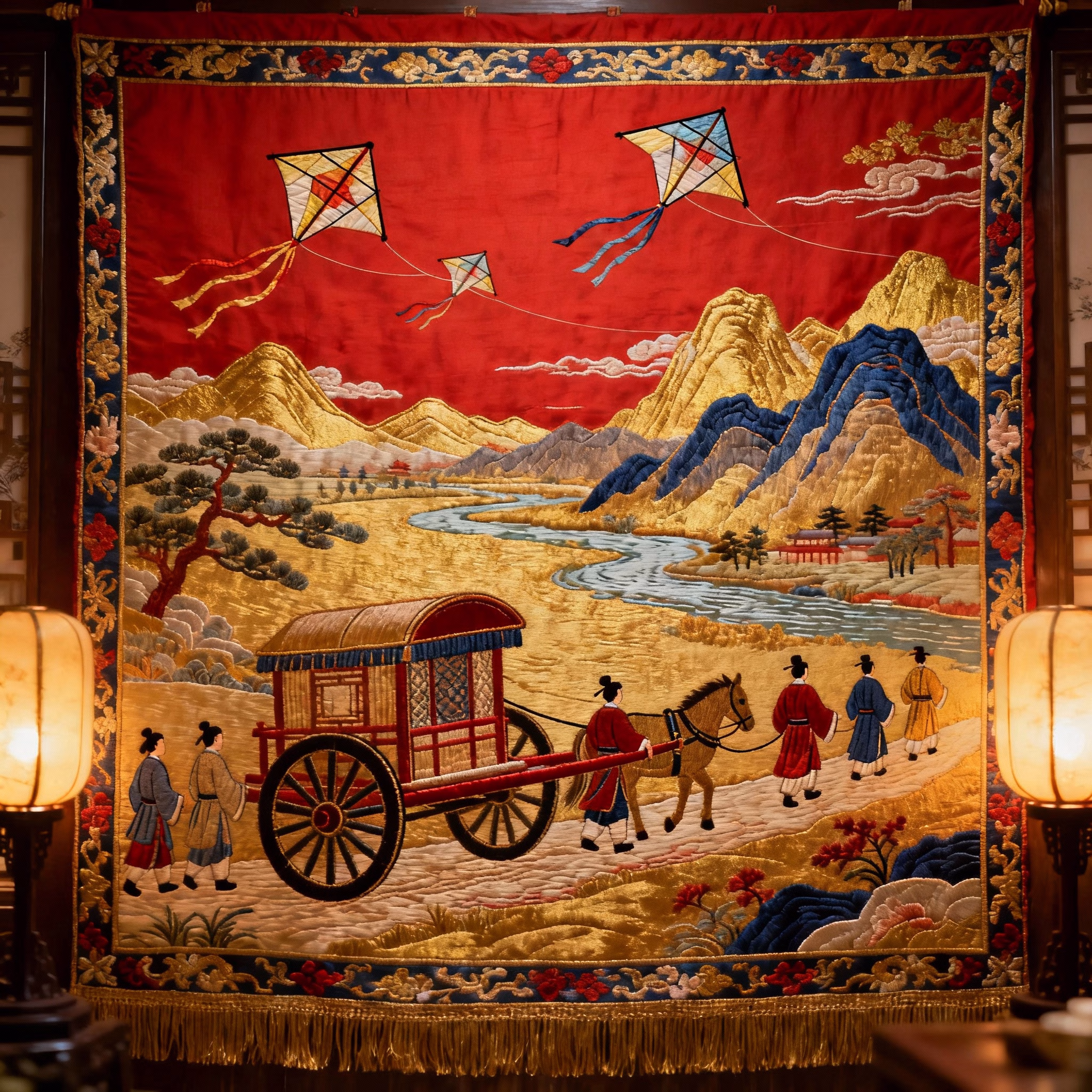 Traditional Chinese kite with intricate dragon design