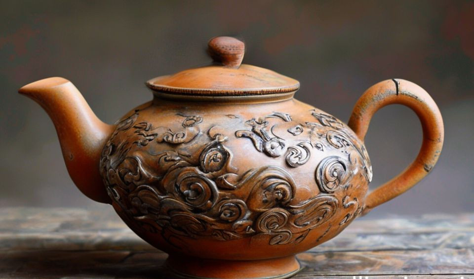 A seasoned Yixing clay teapot rests on a tea tray, its surface glowing with a rich patina developed over years of dedicated use.