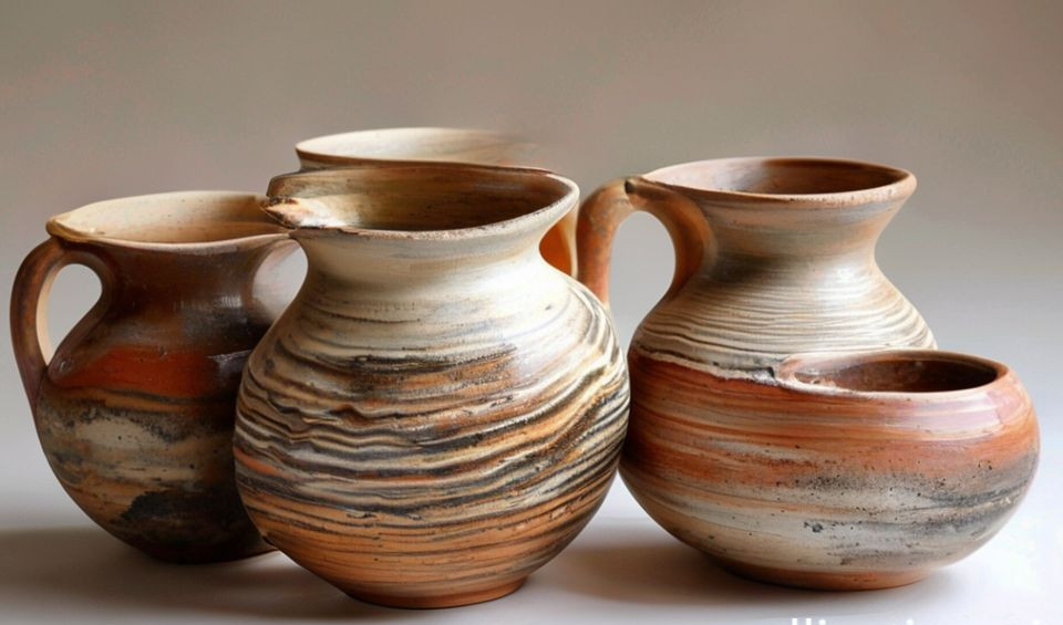 A potter's hands shape a vessel on a wheel, the blurred motion capturing the dynamic act of creation.