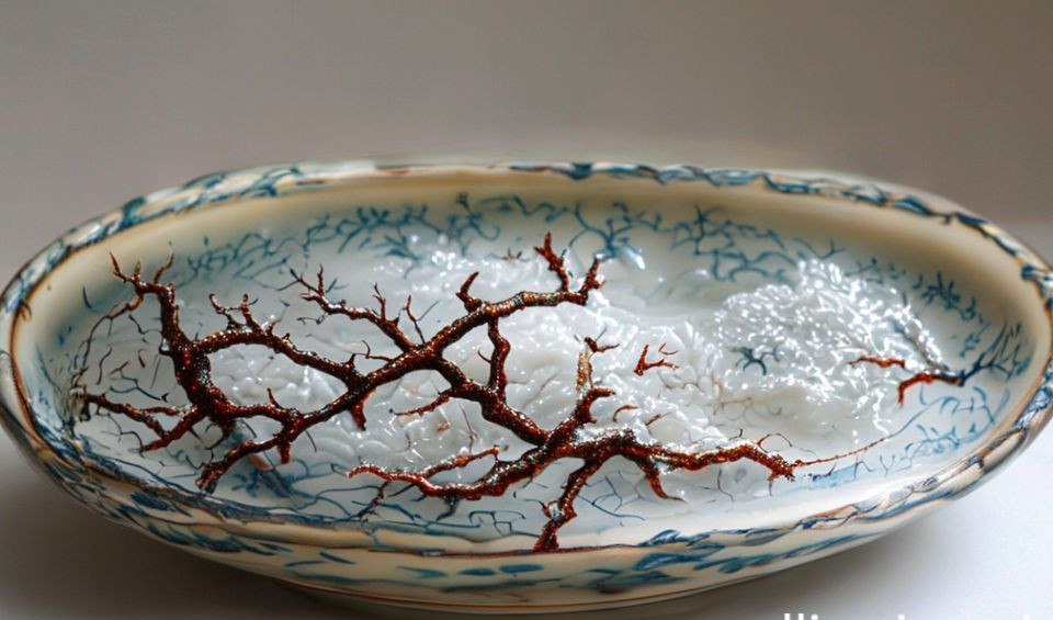 A close-up detail of classic Chinese crackle glaze, showing a network of fine golden cracks against a celadon green background.