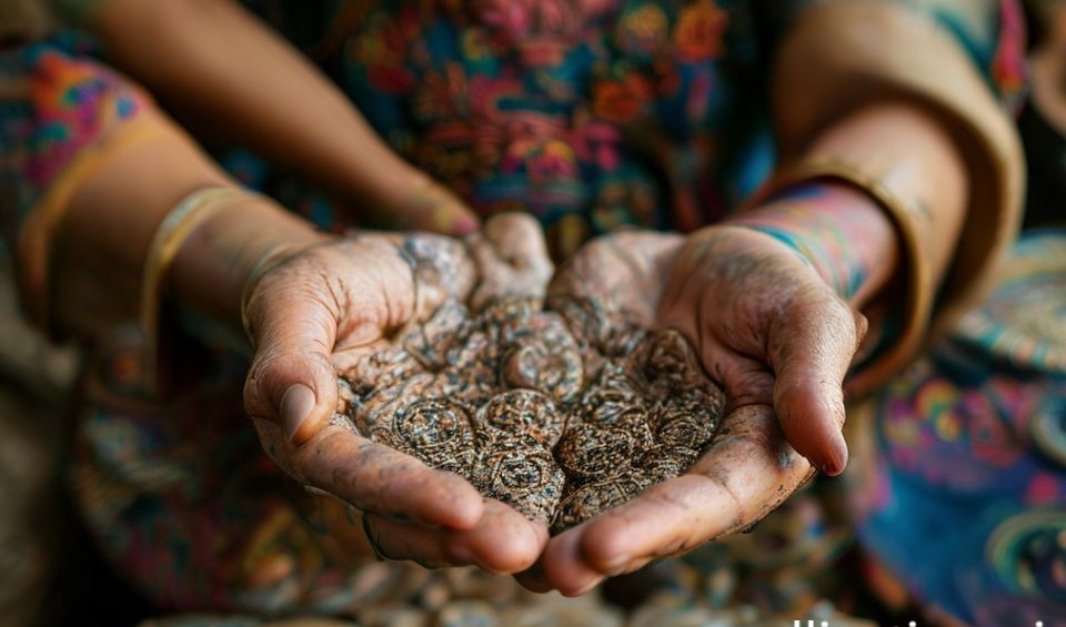 Aged hands carefully weaving bamboo strips, demonstrating the skill and history embedded in Asian artisan crafts.