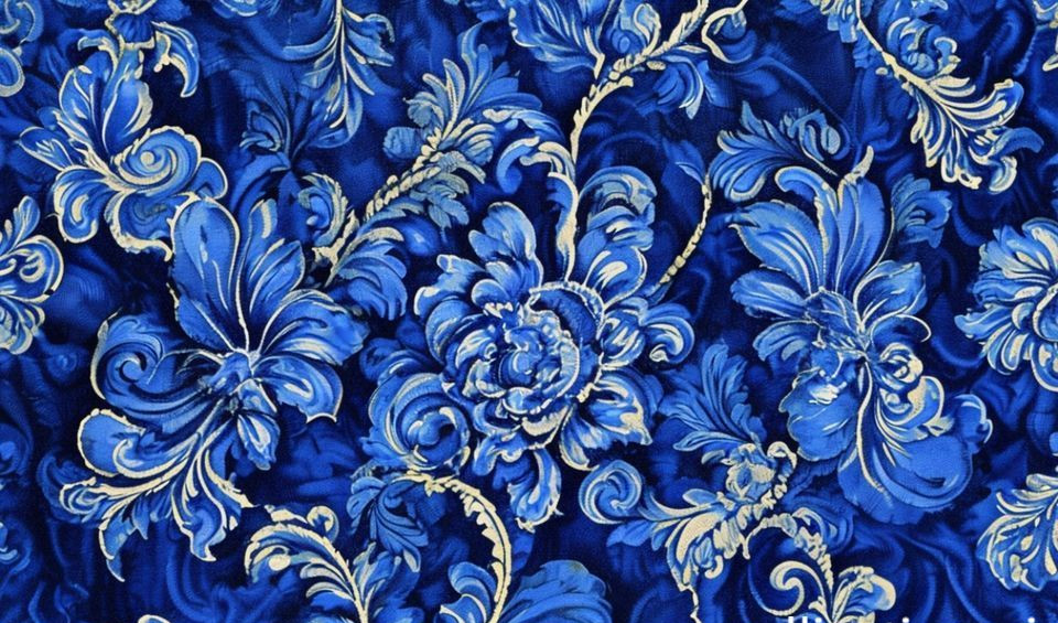 Indigo batik fabric showing intricate wax-resist patterns dyed in deep blue