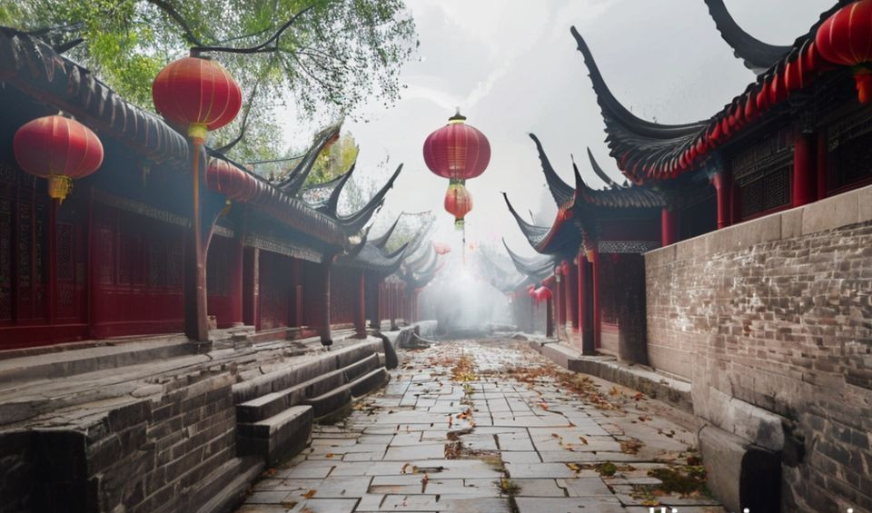 A modern designer's workspace featuring traditional Chinese tools like ink stones and brushes alongside digital tablets, symbolizing the fusion of intangible cultural heritage with contemporary practice.