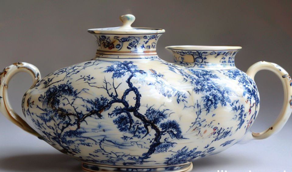 A contemporary porcelain artist in Jingdezhen examines a vessel with a complex, digitally-informed glaze.