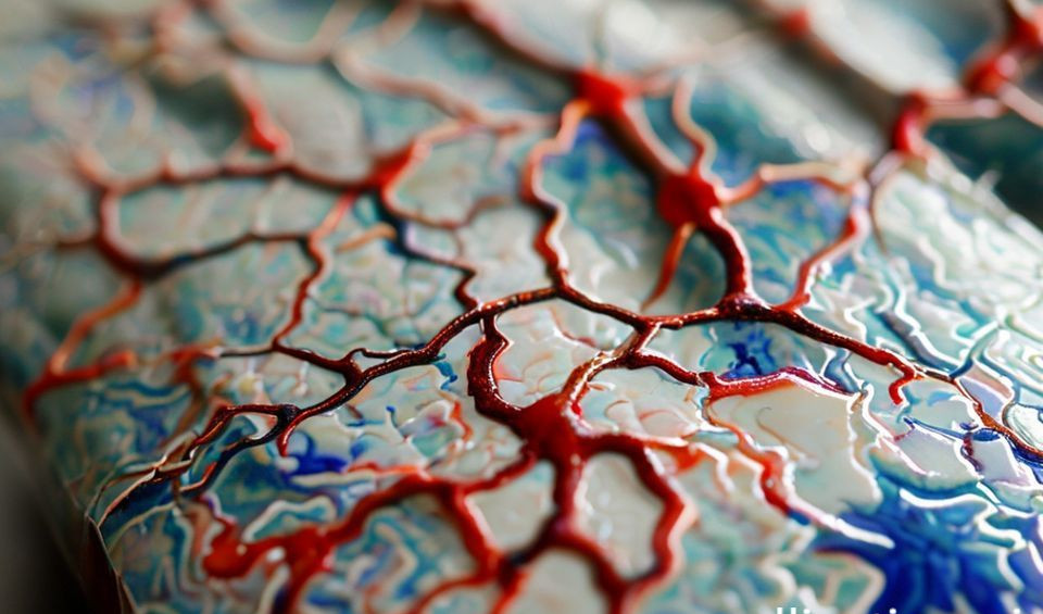 A close-up detail of a Chinese crackle glaze surface, showing a fine, web-like network of dark lines against a pale celadon background.