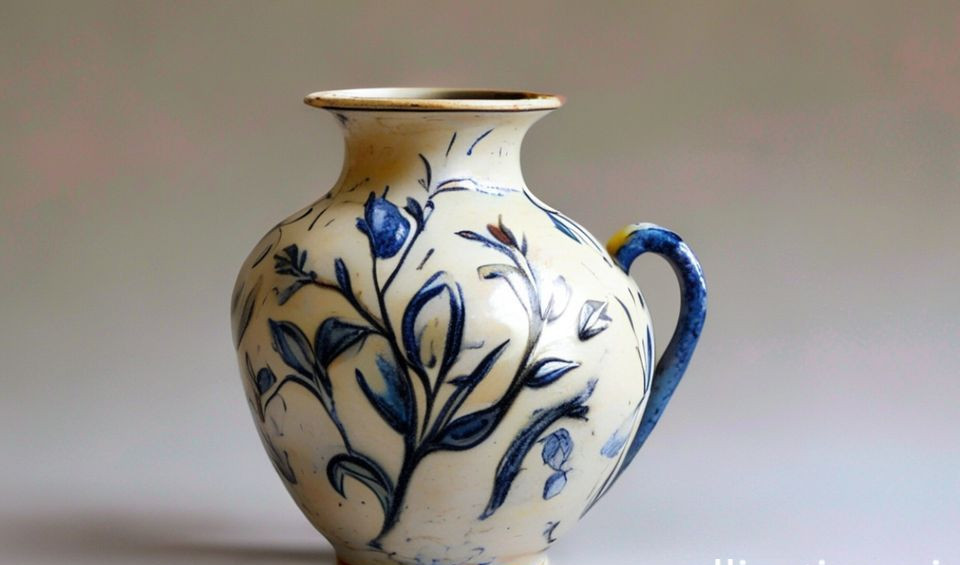 A contemporary hand-painted ceramic vase showing expressive brushwork on an organic form