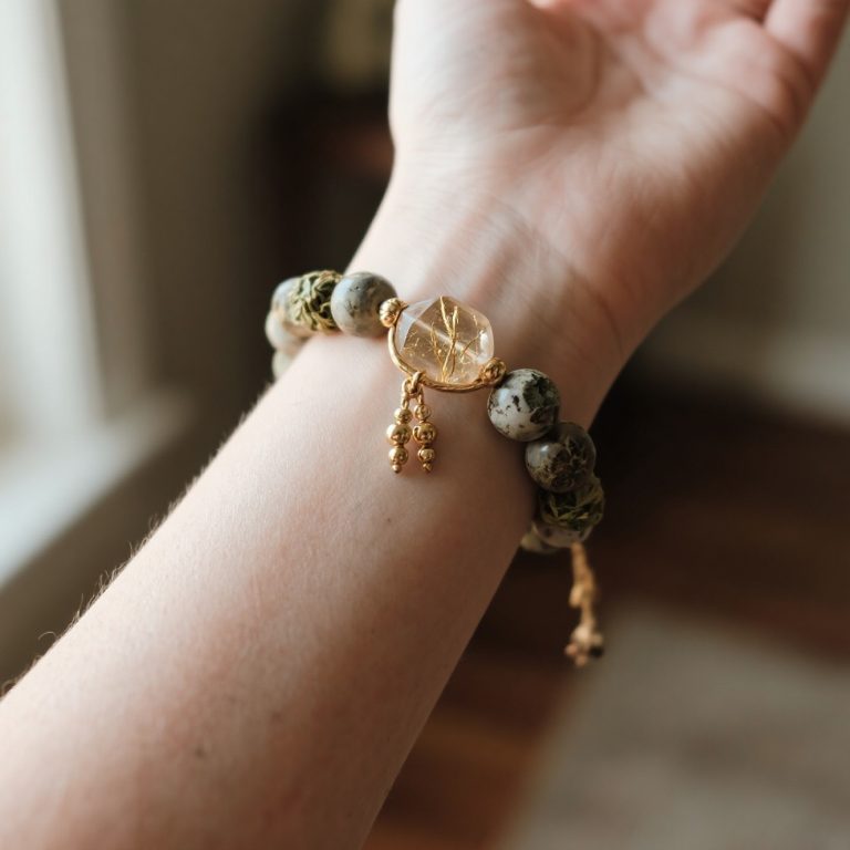 Ancient Craft Herbal Scented Bead Bracelet with Gold Rutile Quartz, Paired with Sterling Silver (925) Hook Earrings​ photo review
