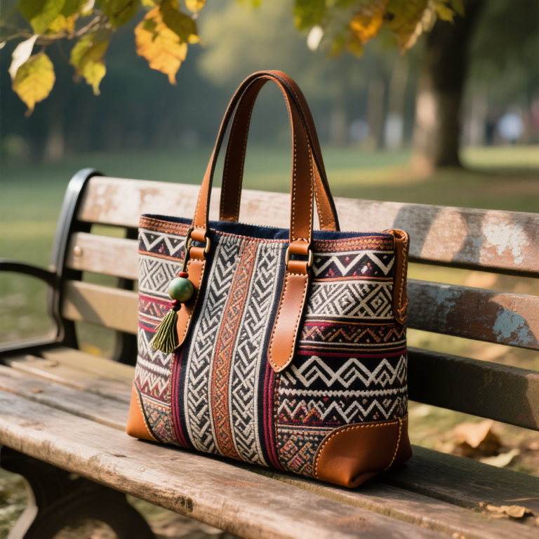 Handwoven Zhuang Brocade Tote Bag – Large-Capacity Boho Shoulder Bag photo review