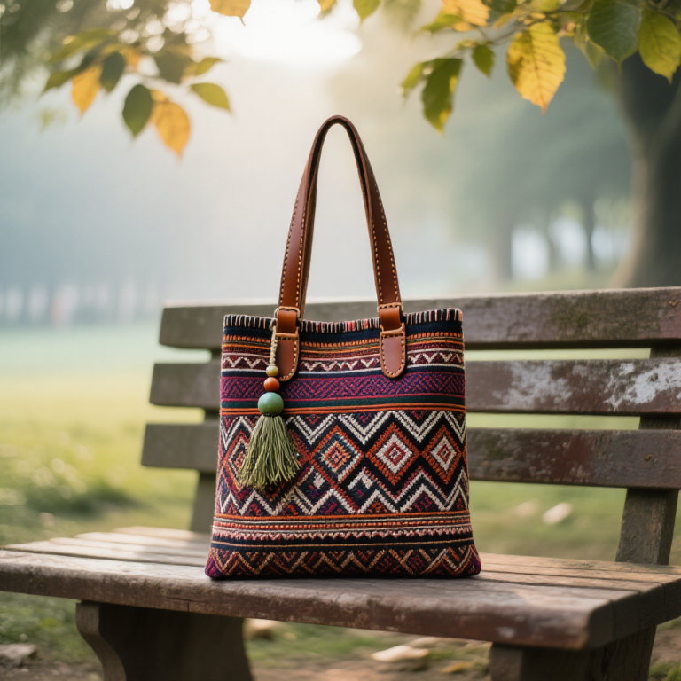 Handwoven Zhuang Brocade Tote Bag – Large-Capacity Boho Shoulder Bag photo review