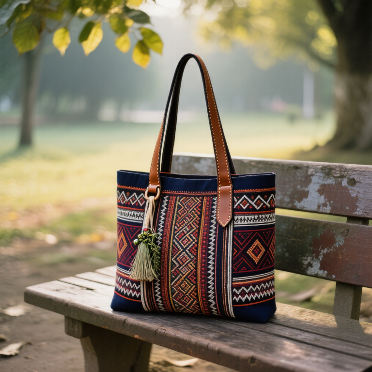 Handwoven Zhuang Brocade Tote Bag – Large-Capacity Boho Shoulder Bag photo review