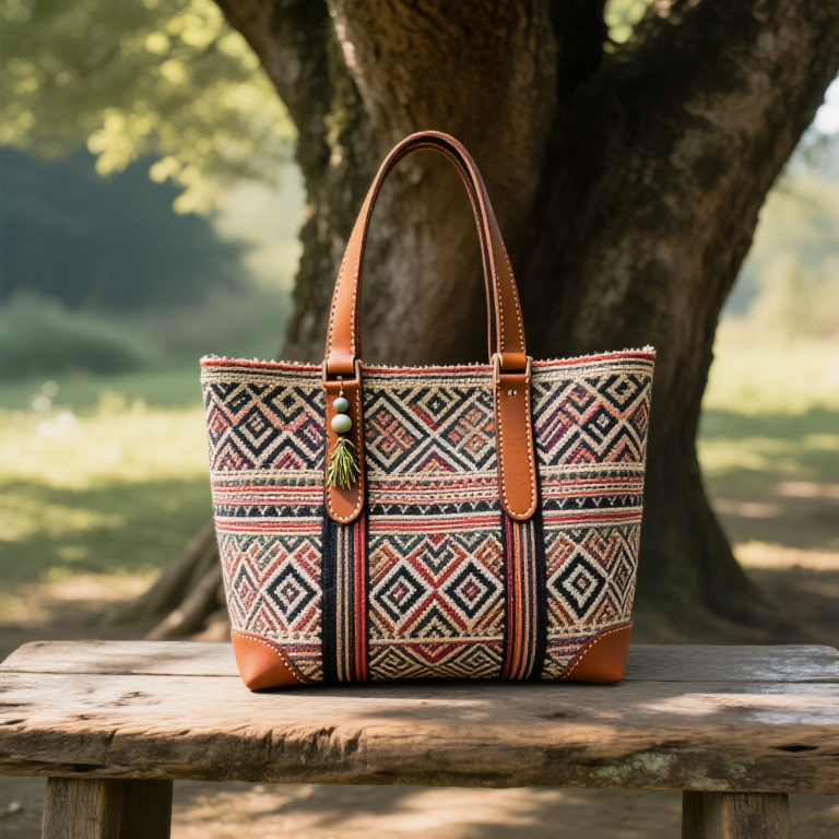 Handwoven Zhuang Brocade Tote Bag – Large-Capacity Boho Shoulder Bag photo review