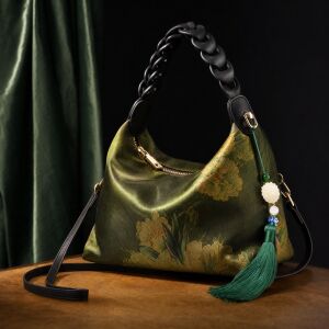 Embroidered Chinese handbag front view - Suzhou silk embroidery crossbody bag authentic craft — collectible heritage craft gift