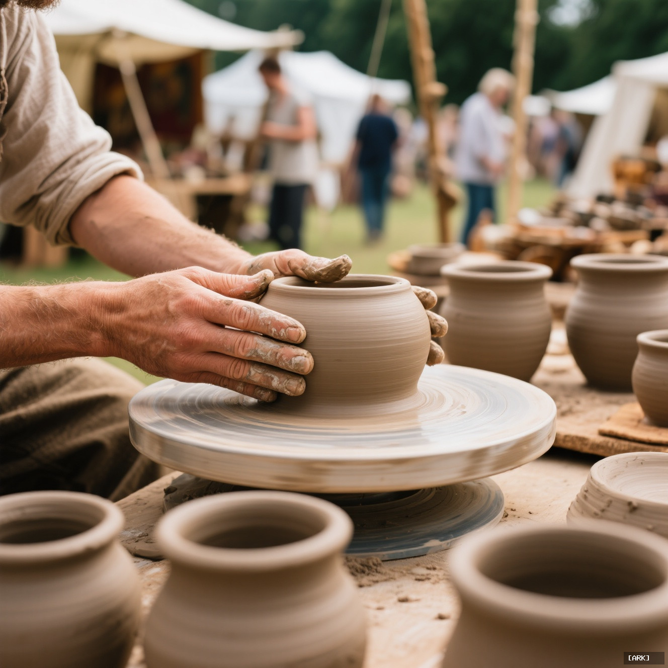 A detailed close-up of a potter's hands shaping clay on a wheel&hellip;, featuring Community craft fairs