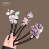 Intangible Cultural Heritage Handmade Silk Velvet Flower Hairpin - Premium Sandalwood Double Hairpin Set for Elegant Updos