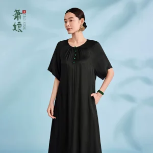 Xiao Niang 'Cloud Drift' Loose-Fit Gambiered Gauze Silk Chinese Style Dress XNA1177 - Handmade Chinese Gift Detail