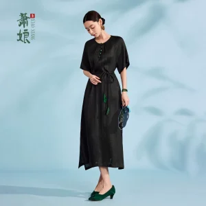 Xiao Niang 'Cloud Drift' Loose-Fit Gambiered Gauze Silk Chinese Style Dress XNA1177 - <a href=