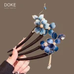 Intangible Cultural Heritage Handmade Silk Velvet Flower Hairpin - Premium Sandalwood Double Hairpin Set for Elegant Updos - Handmade Chinese Cultural Gift