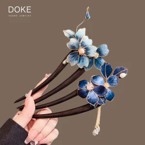 Intangible Cultural Heritage Handmade Silk Velvet Flower Hairpin - Premium Sandalwood Double Hairpin Set for Elegant Updos