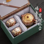 Dunhuang Auspicious Beast Purple Clay Tea Set with Gold/Silver Inlay - Museum Cultural Gift for Elders and Leaders - Handmade Chinese Cultural Gift