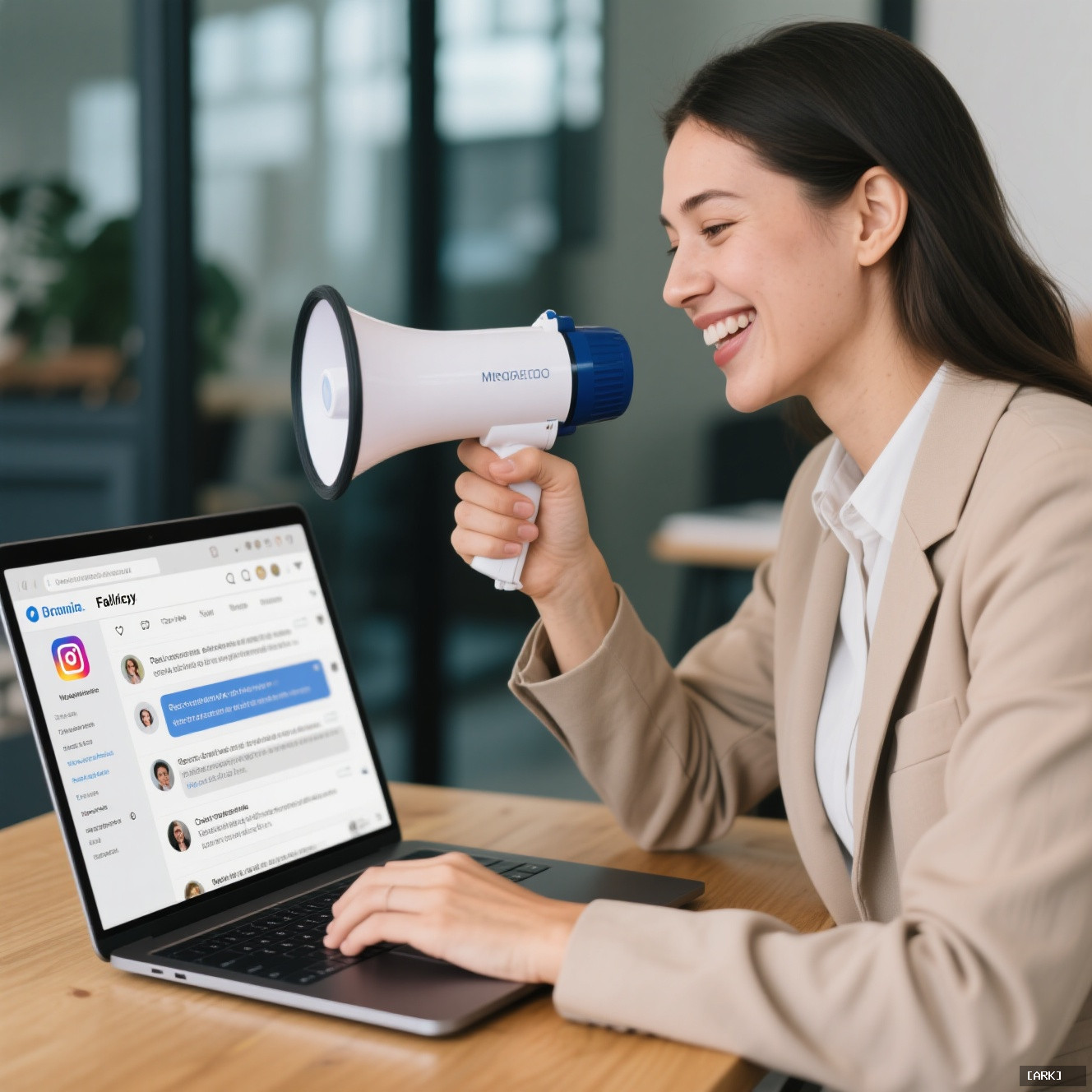 A community manager on laptop smiling while responding to detailed customer comments&hellip;, featuring Customer engagemen…