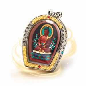 Handcrafted Tibetan Thangka storage box with painted Buddha figure in silver and gold filigree frame coral turquoise gemstones — collectible heritage craft gift