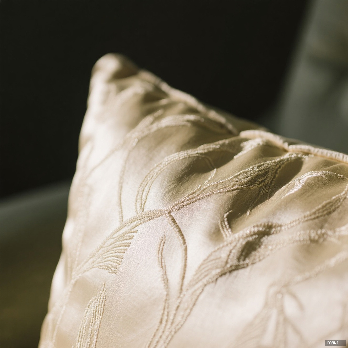 close-up detail of dupioni silk cushion texture showing subtle slubs and sheen&hellip;, featuring Decorative silk cushions