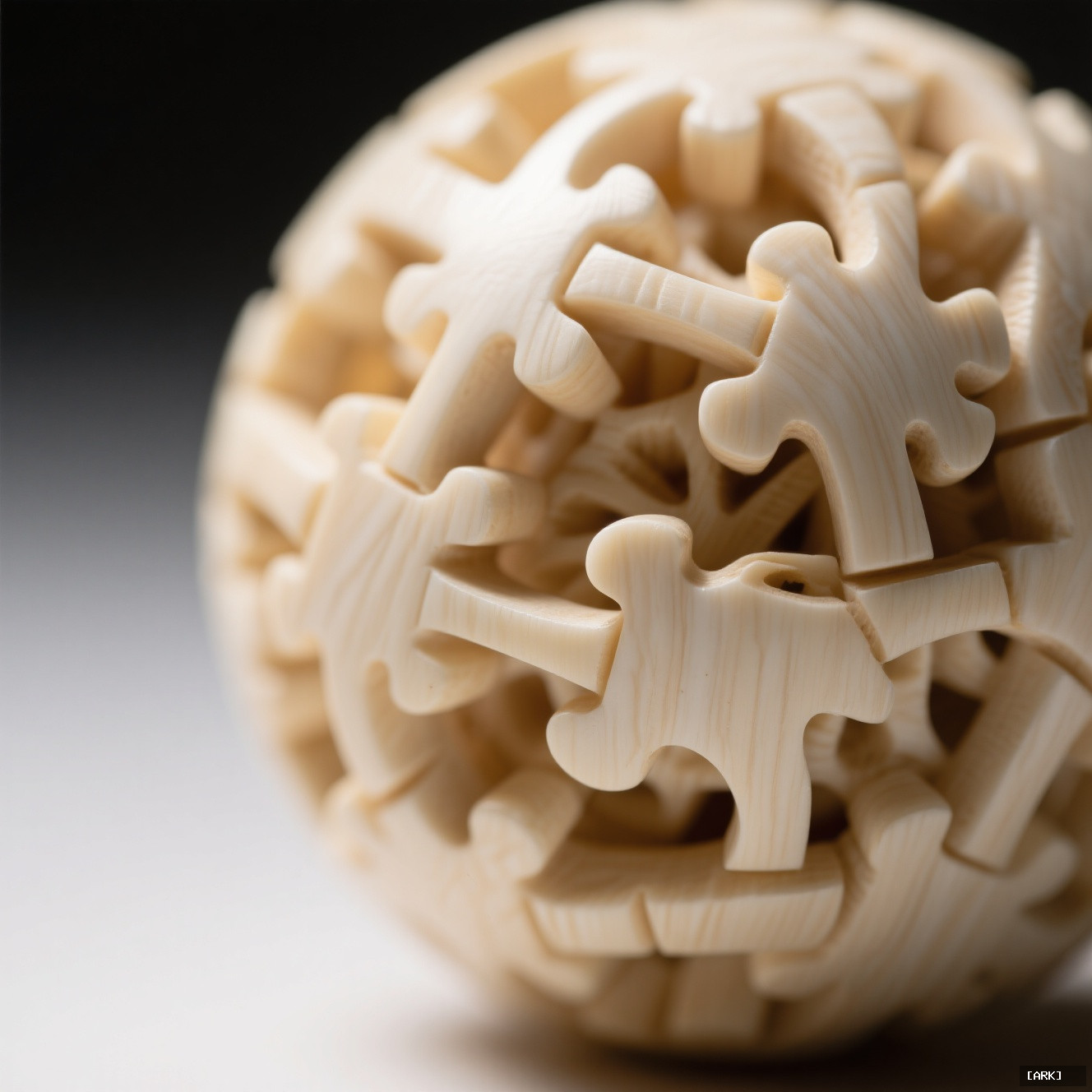 extreme macro photography of a Chinese ivory puzzle ball interior layers intricate…, featuring Chinese puzzle ball …
