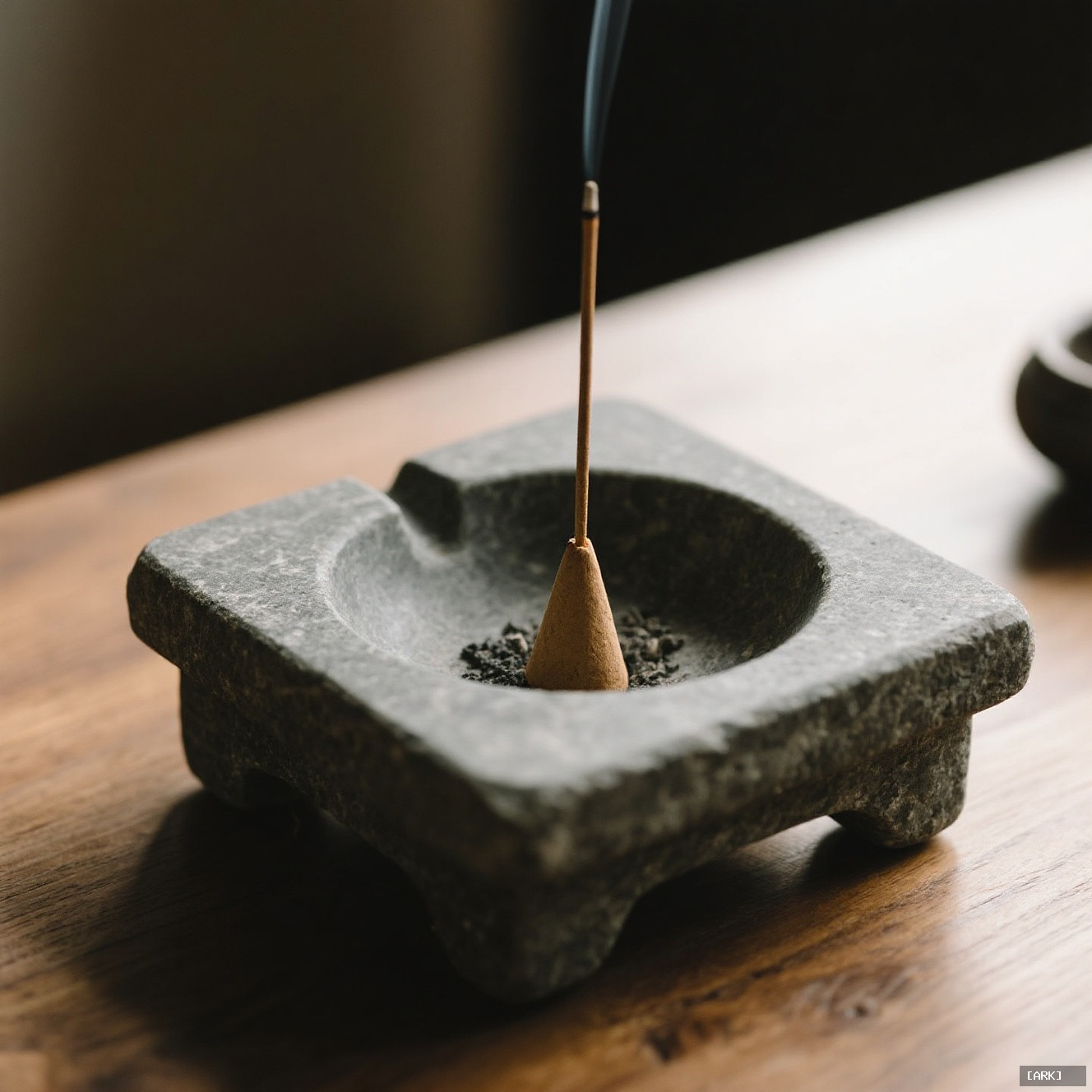 close-up of a heavy stone incense holder with a deep ash channel&hellip;, featuring Decorative incense holders