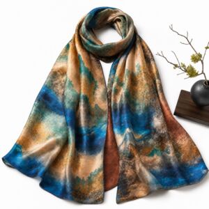 handcrafted Hand-painted Xiangyunsha silk scarf wearable art from China Road — collectible heritage craft gift