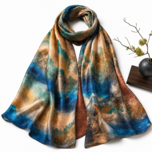 Hand-painted Xiangyunsha silk scarf wearable art from China Silk Road