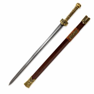 handcrafted Hand-forged Longquan Han sword with Zhoujiang patterned steel blade and pure copper fittings — collectible Chinese display