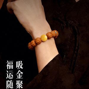 handcrafted copper Natural peach core bead bracelet unisex single minimalist — collectible heritage craft gift