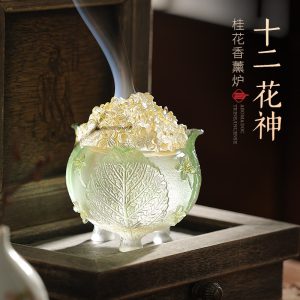handcrafted craft Glazed Twelve Flower God incense burner hand painted porcelain detail — collectible heritage gift